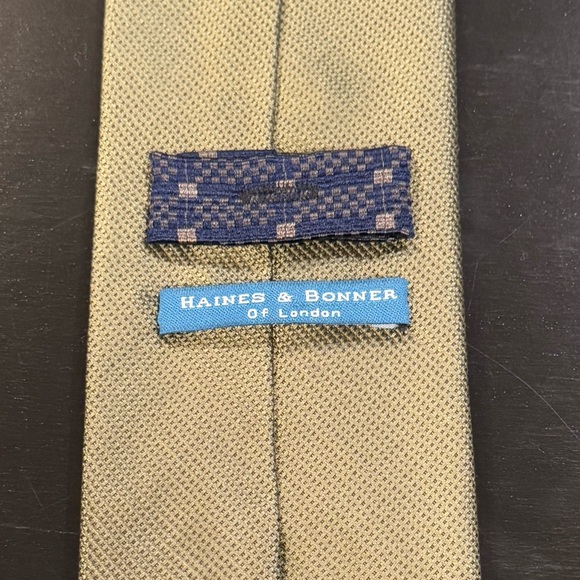 Haines & Bonner Silk Handmade Olive Green Mens Neck Tie - Picture 4 of 9